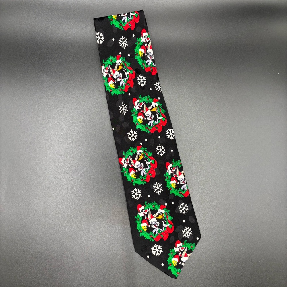 Vintage Looney‎ Tunes Mania Mens Neck Tie Christmas Black Bugs Bunny Daffy Duck